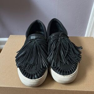 J Slides Black Fringe Sneakers